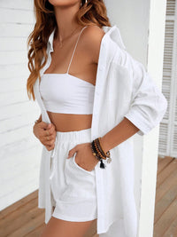 Dropped Shoulder Button Up Shirt and Shorts Set